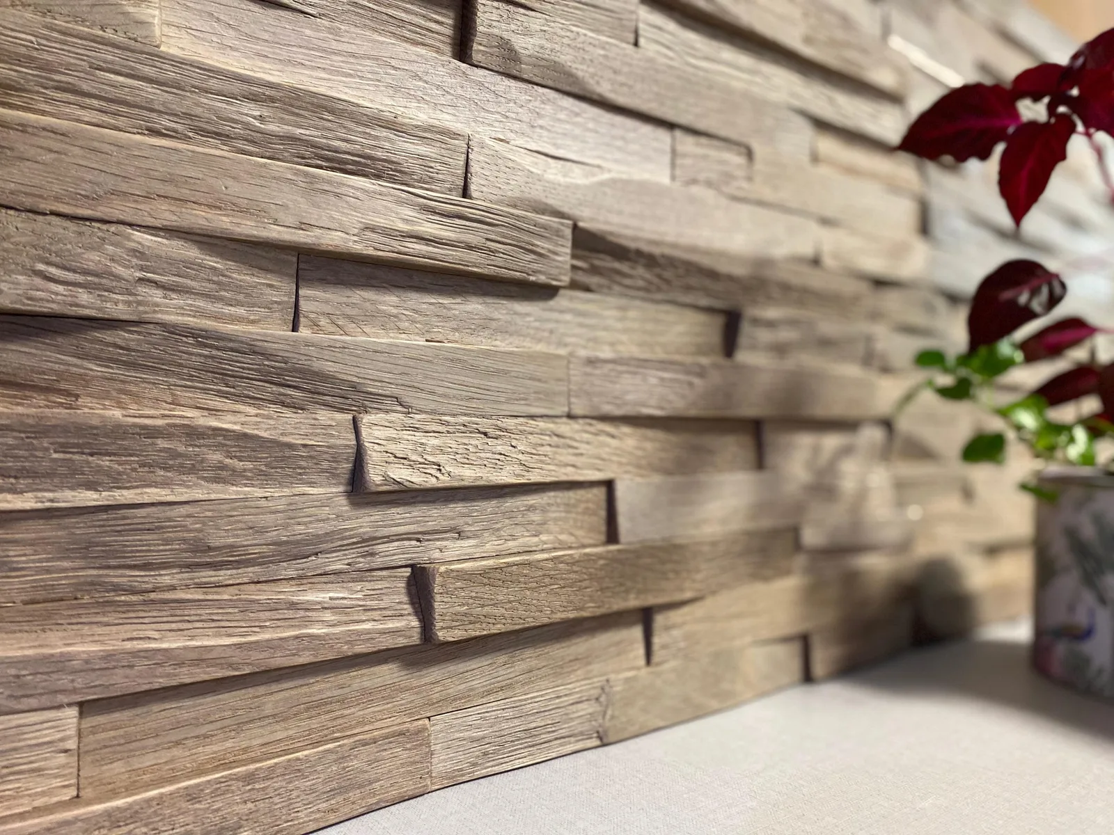 Listón de madera roble elegance 3D gris 50x20x1-3cm