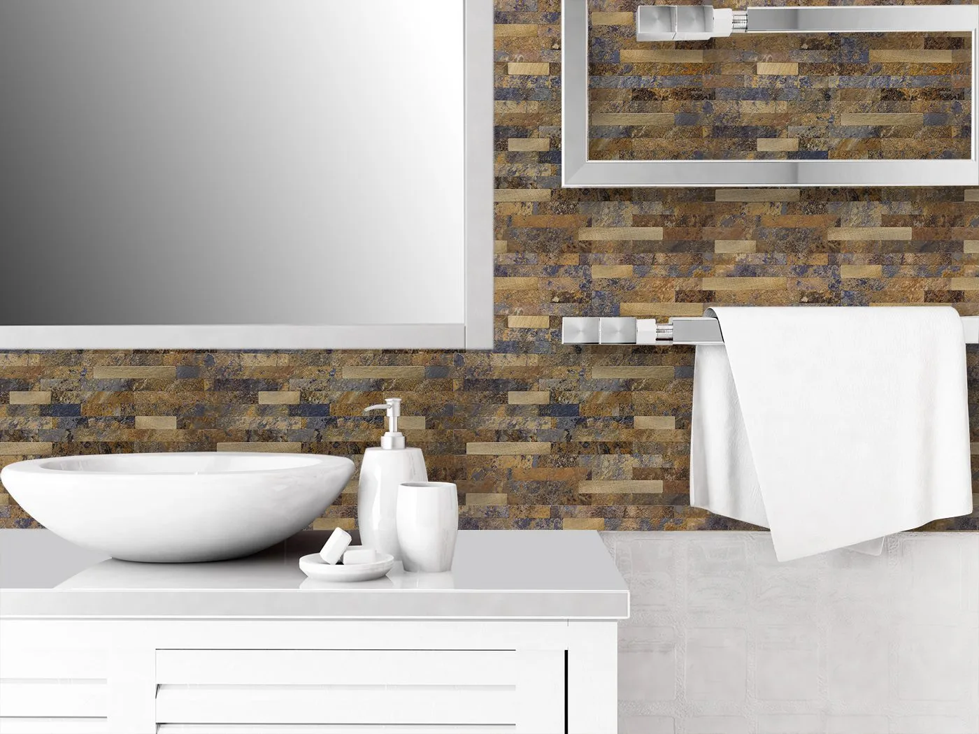 Mosaico autoadhesivo de piedra marrón óxido clásico 29,7×29,1×0,4cm
