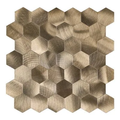 Mosaico autoadhesivo de tira de ladrillo hexágono bronce cepillado 28,8x29x0,4cm