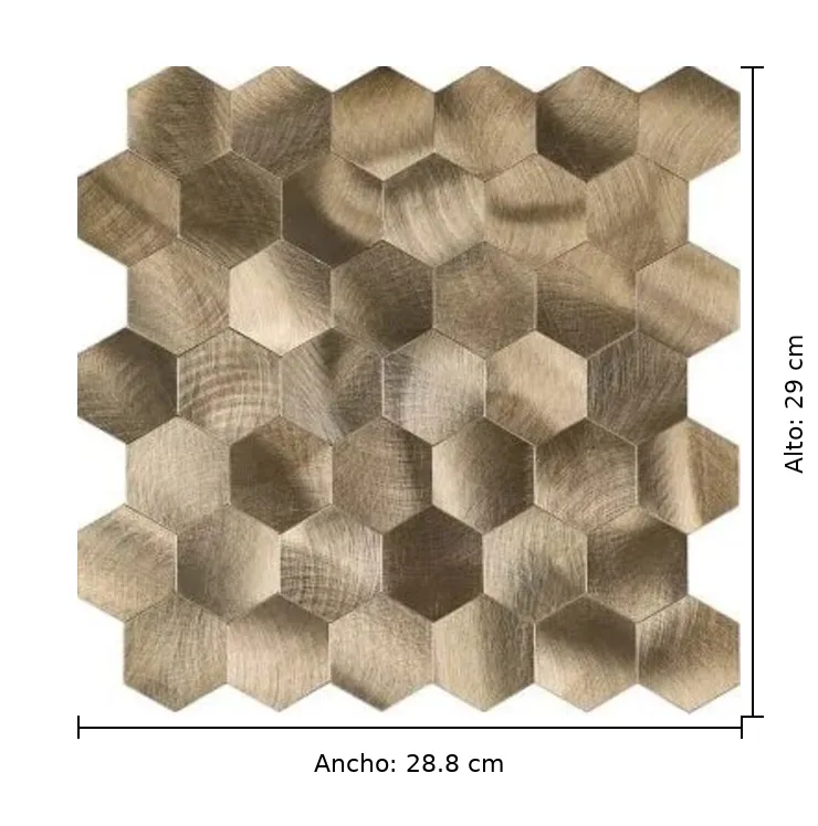 Mosaico autoadhesivo de tira de ladrillo hexágono bronce cepillado 28,8x29x0,4cm, imagen 2
