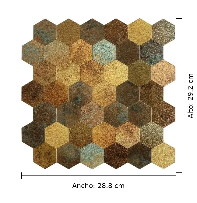 Mosaico Autoadhesivo Hexagonal Chapada en Oro 28,8×29,2×0,4cm, imagen 2