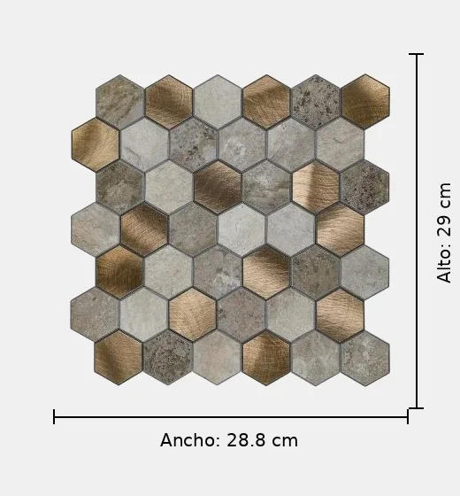 Mosaico autoadhesivo tira de ladrillo hexagonal Cobre medio 28,8x29x0,4cm