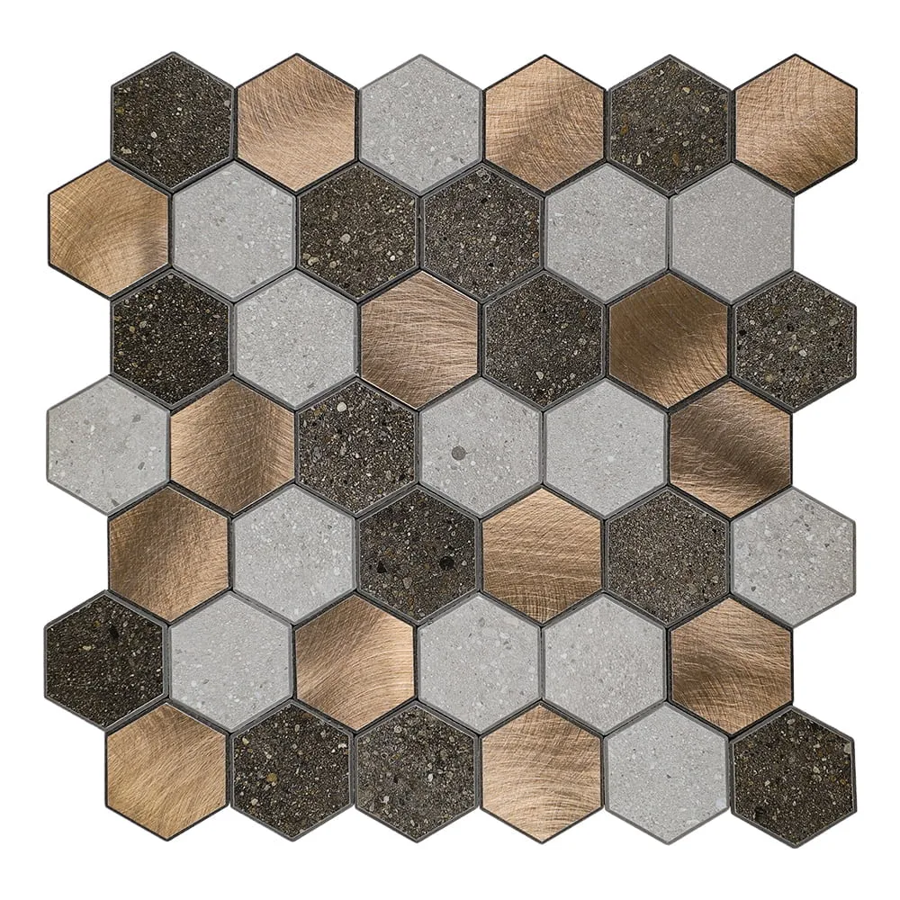 Mosaico autoadhesivo tira piedra hexagonal mediana – 28,8x29x0,4cm
