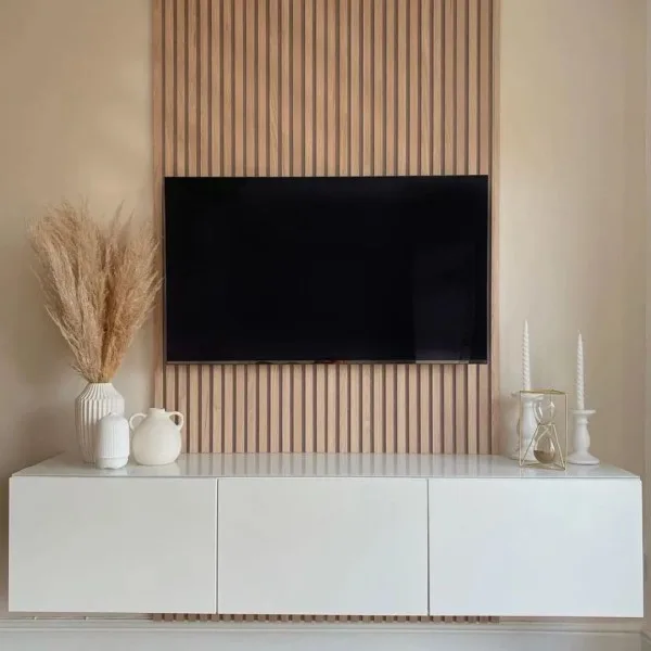 Paneles 3D acústicos MDF de madera roble claro beige 270x60x1,8cm