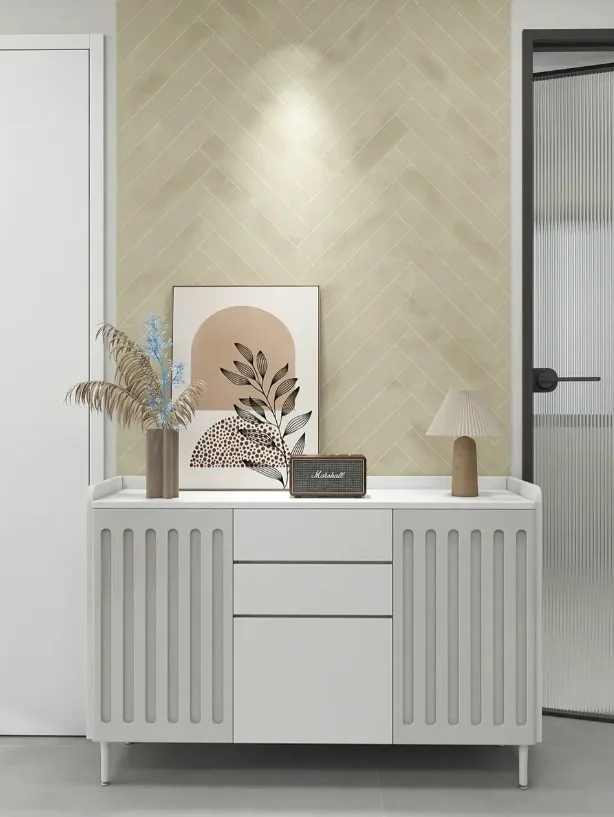 Panel SPC de pared de losa de mármol espiga beige 260x120x0,35cm, imagen 2