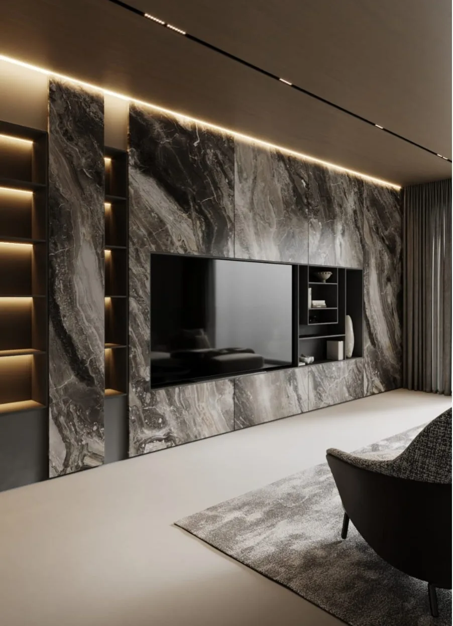 Salón particular renovado con paneles decorativos