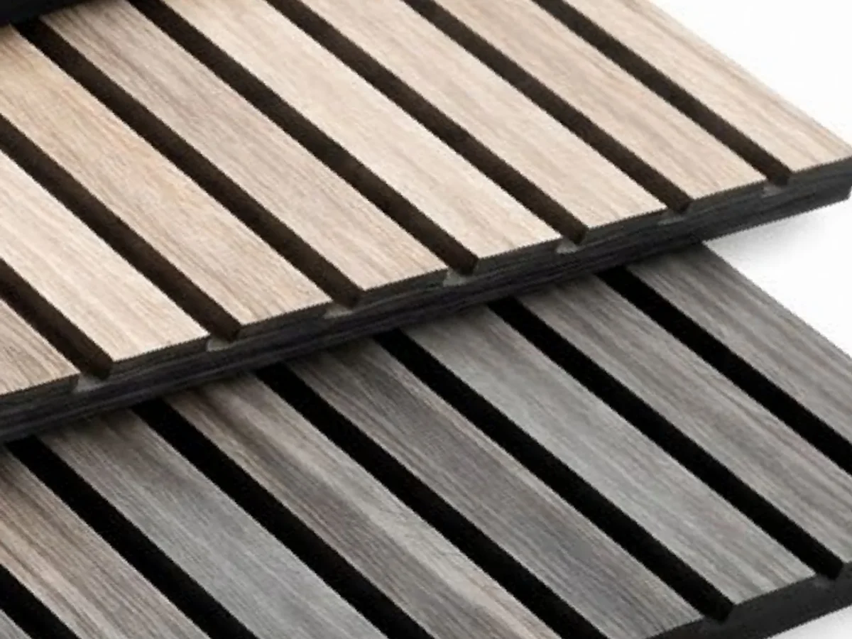 Paneles de palillería acústica Isodeco en varios tonos de madera